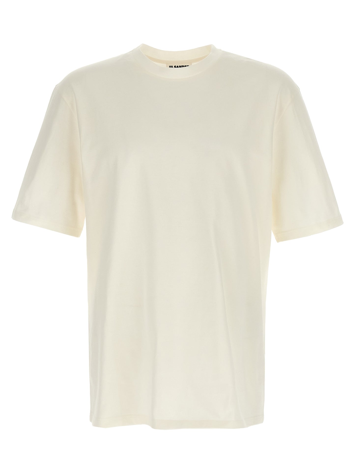 T-Shirt by Jil Sander for men in cotton white & print features an edgy silhouette, meticulously detailed with a sophisticated short-sleeve; long-sleeve and crew neckline for a truly edgy finish.