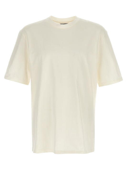 T-Shirt by Jil Sander for men in cotton white & print features an edgy silhouette, meticulously detailed with a sophisticated short-sleeve; long-sleeve and crew neckline for a truly edgy finish.