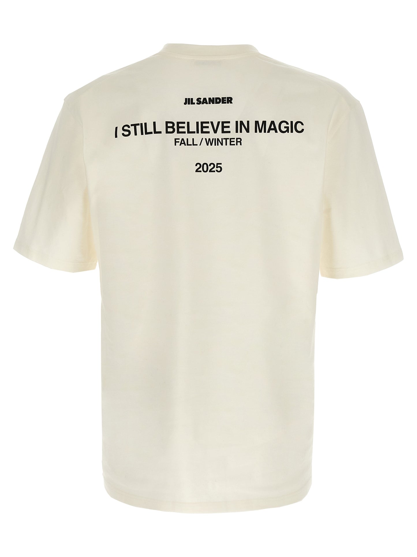 T-Shirt by Jil Sander for men in cotton white & print showcases a chic silhouette, artfully detailed with a chic crew neckline and for a chic finish.