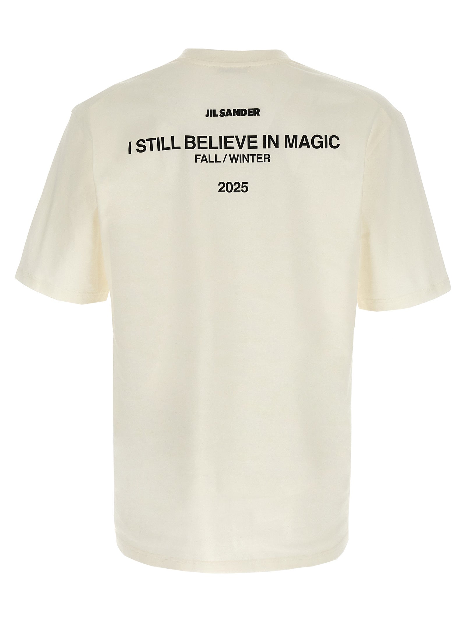 T-Shirt by Jil Sander for men in cotton white & print showcases a chic silhouette, artfully detailed with a chic crew neckline and for a chic finish.