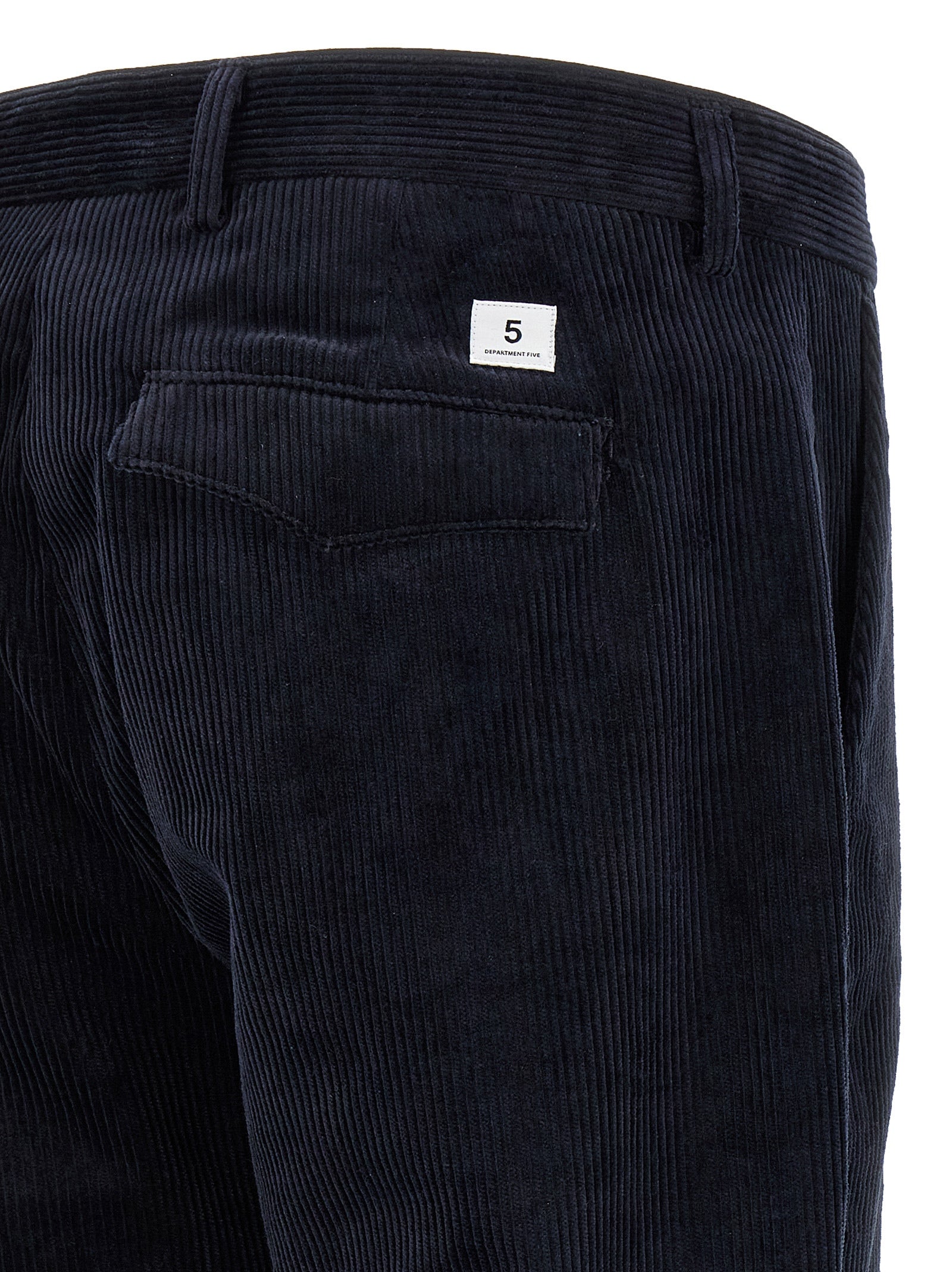 Chinos Pants by Department 5 for men in stretch cotton corduroy blue features an sharp cropped and cropped with a , highlighting a sharp silhouette for a sophisticated look.