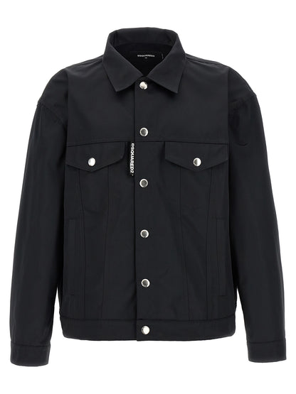 Overcoat by Dsquared² for men in polyester black features an satoral silhouette, showcasing a sophisticated and satoral pockets for a premium, timeless look.