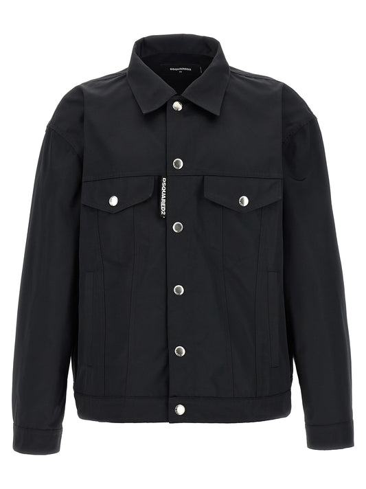 Overcoat by Dsquared² for men in polyester black features an satoral silhouette, showcasing a sophisticated and satoral pockets for a premium, timeless look.