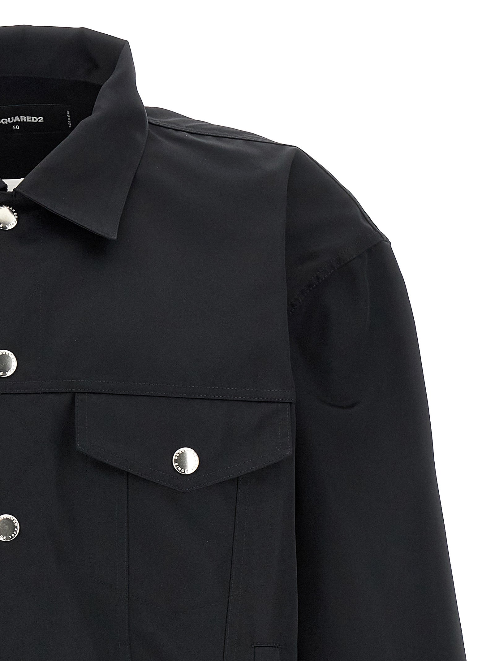 Overcoat by Dsquared² for men in polyester black presents a luxurious silhouette, showcasing a luxurious and sophisticated pockets for a premium, luxurious look.