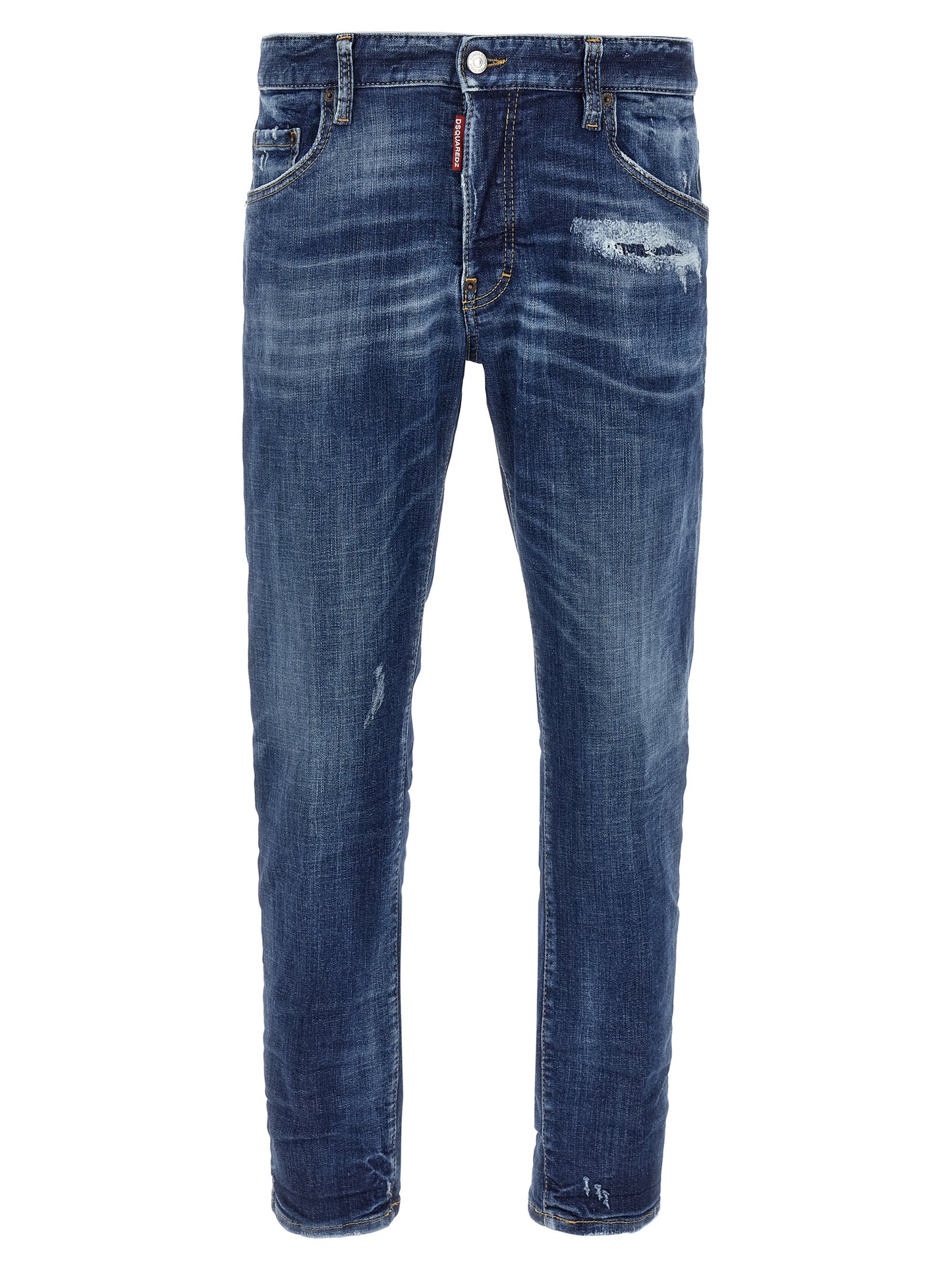 Jeans by Dsquared² for men in stretch polyester denim cotton blue presents a tailored silhouette, showcasing a tailored skinny and long cut with a refined for a truly tailored aesthetic.