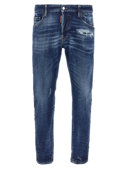Jeans by Dsquared² for men in stretch polyester denim cotton blue presents a tailored silhouette, showcasing a tailored skinny and long cut with a refined for a truly tailored aesthetic.