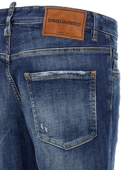 Jeans by Dsquared² for men in stretch polyester denim cotton blue features an sartorial skinny and long with a cut for a sartorial finish.