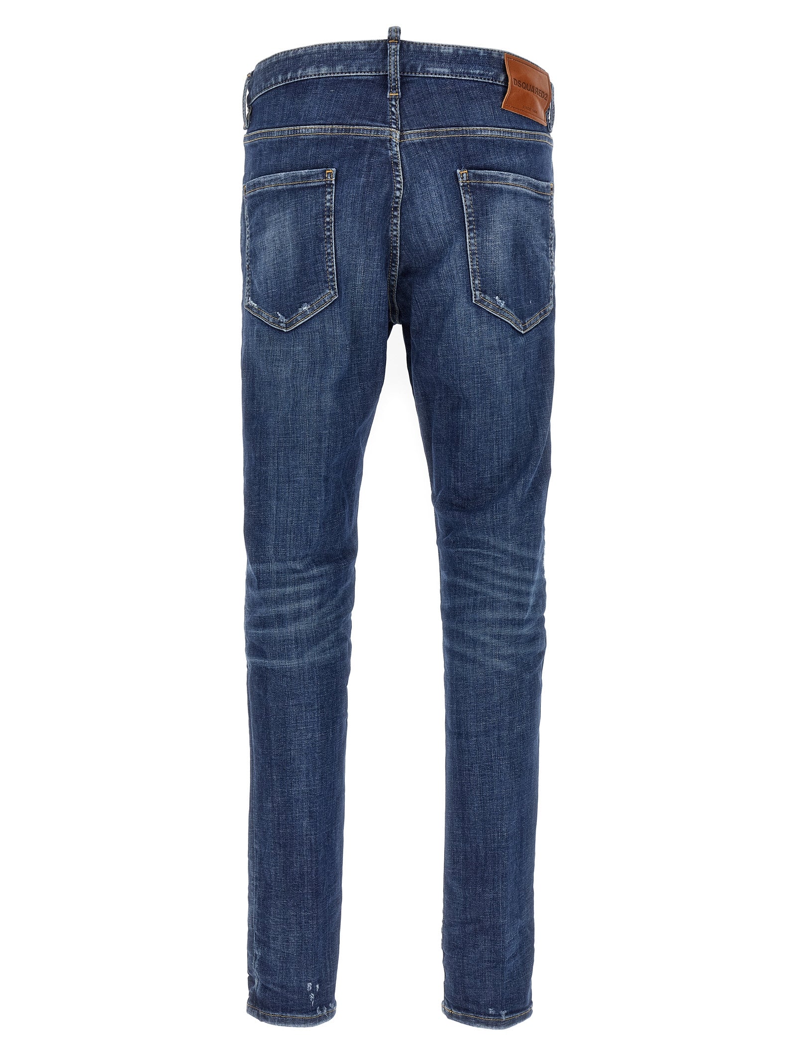 Jeans by Dsquared² for men in stretch polyester denim cotton blue features a polished silhouette with a polished slim, reaching a polished long and finished with a polished .