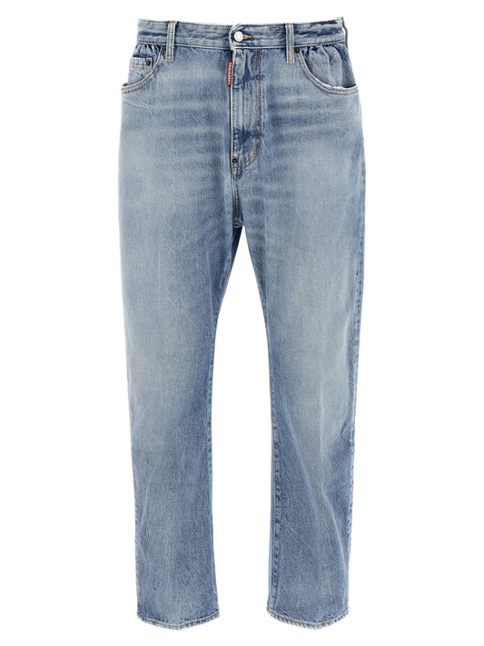 Jeans by Dsquared² for men in denim cotton light-blue & signature presents a tailored silhouette, showcasing a tailored relaxed-fit and long cut with a refined for a truly tailored aesthetic.