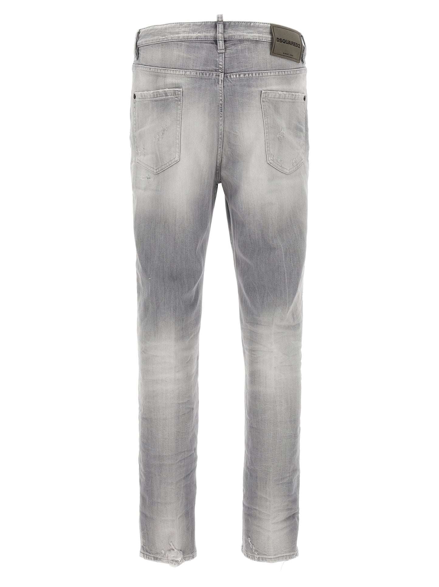 Jeans by Dsquared² for men in stretch denim cotton gray presents a tailored silhouette, showcasing a tailored straight-leg and long cut with a refined for a truly tailored aesthetic.