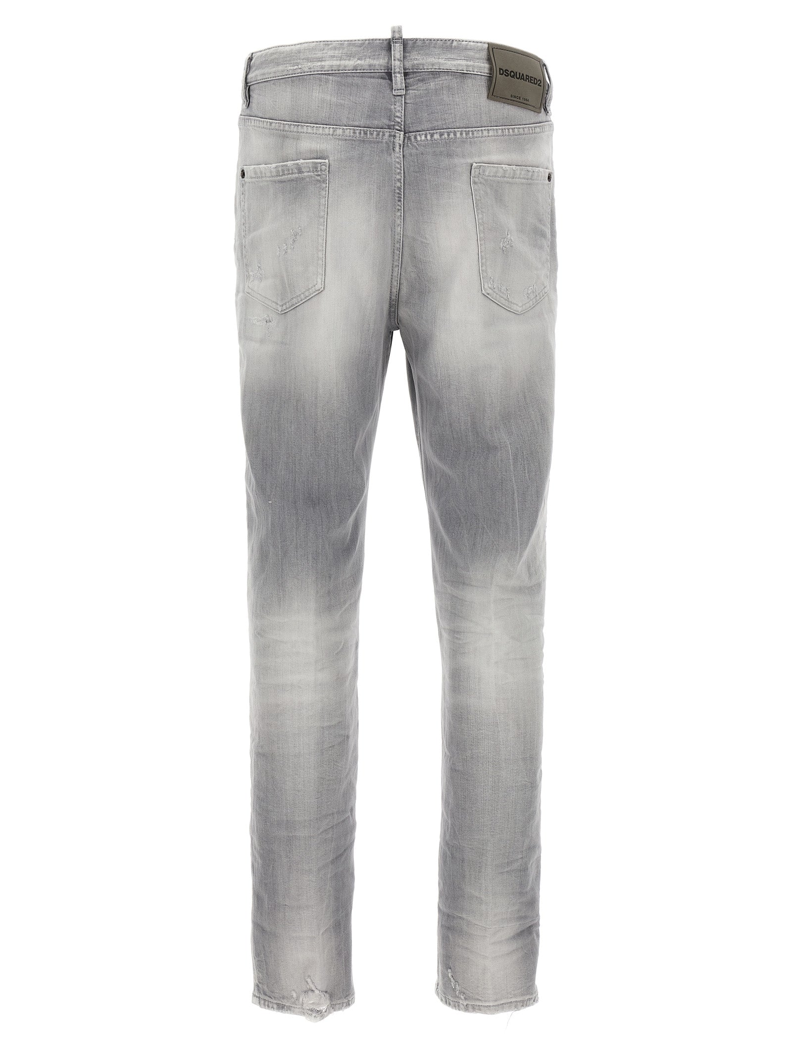 Jeans by Dsquared² for men in stretch denim cotton gray presents a tailored silhouette, showcasing a tailored straight-leg and long cut with a refined for a truly tailored aesthetic.
