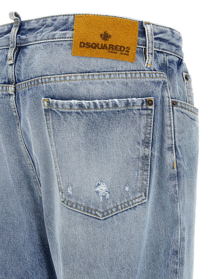 Jeans by Dsquared² for men in denim cotton light-blue & signature features a polished silhouette with a polished relaxed-fit, reaching a polished long and finished with a polished .
