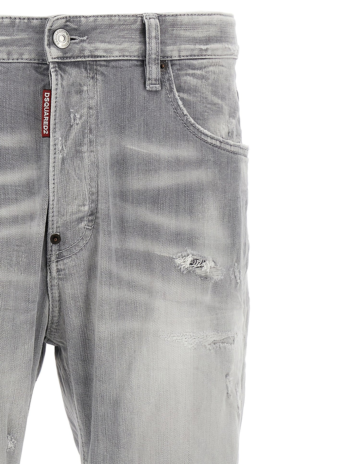 Jeans by Dsquared² for men in stretch denim cotton gray presents a refined pantology silhouette, artfully defined by a refined pantology straight-leg, long, and a sophisticated .