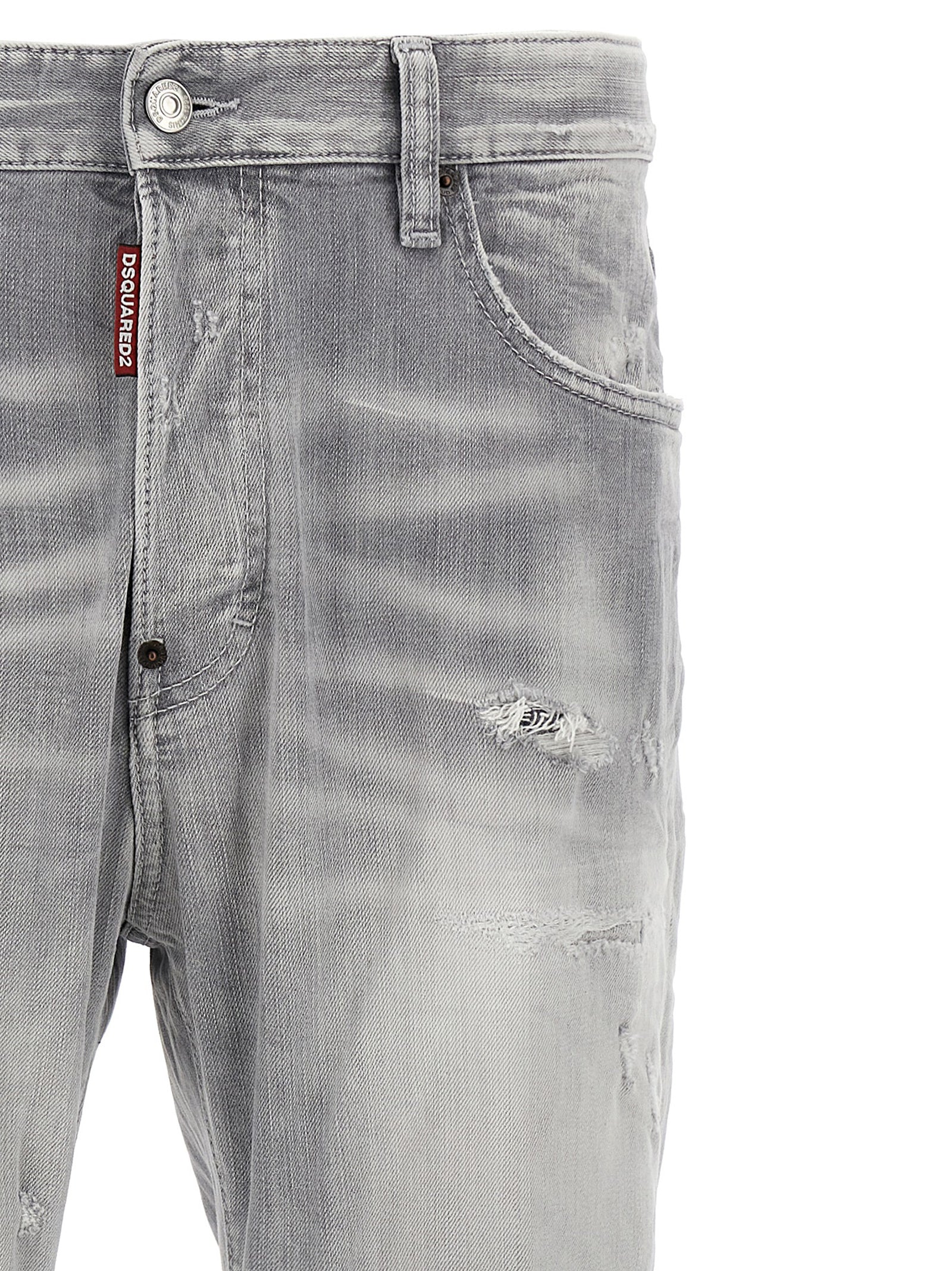 Jeans by Dsquared² for men in stretch denim cotton gray presents a refined pantology silhouette, artfully defined by a refined pantology straight-leg, long, and a sophisticated .