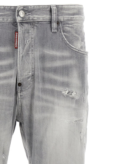 Jeans by Dsquared² for men in stretch denim cotton gray presents a refined pantology silhouette, artfully defined by a refined pantology straight-leg, long, and a sophisticated .