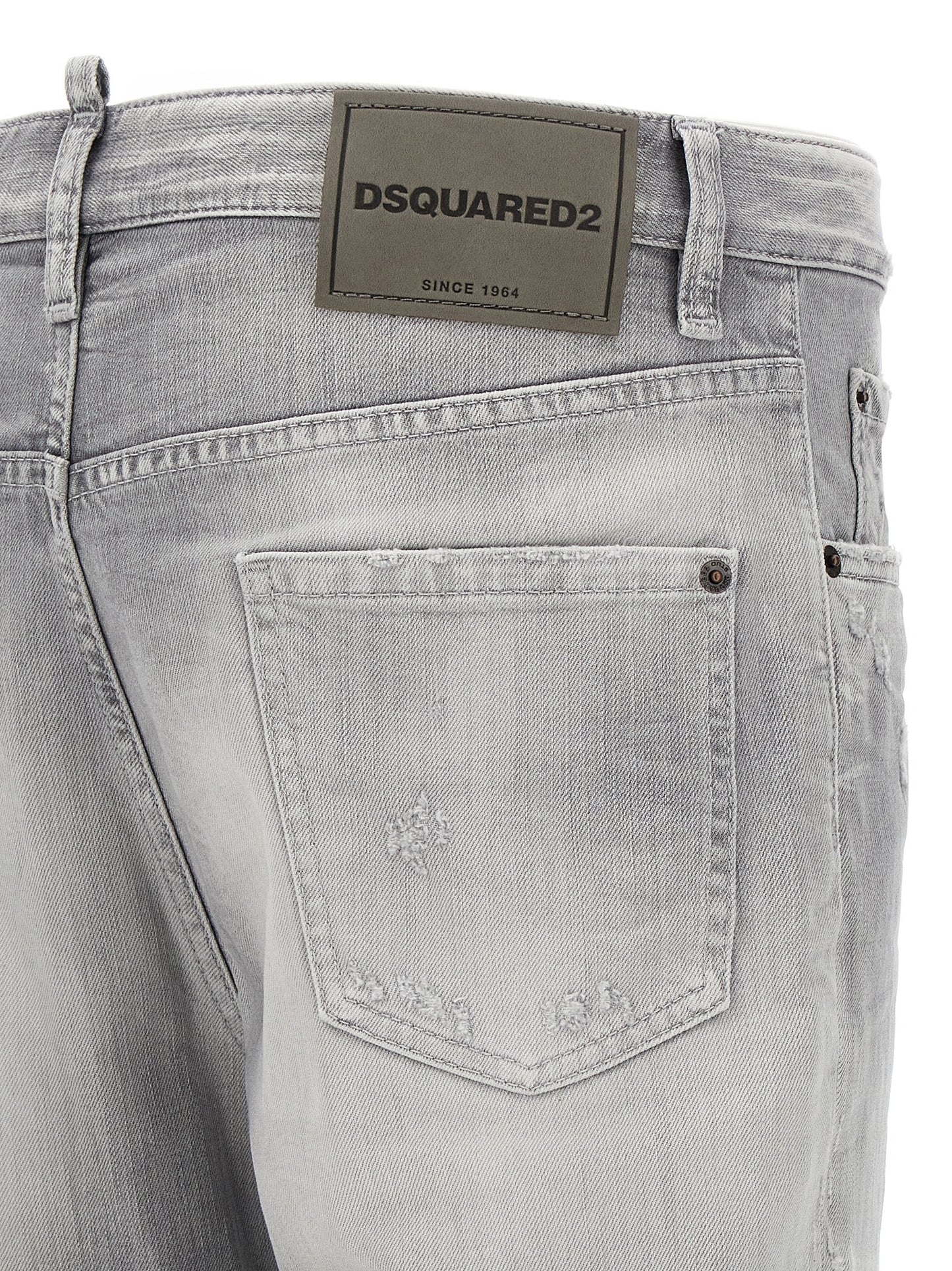 Jeans by Dsquared² for men in stretch denim cotton gray features a polished silhouette with a polished straight-leg, reaching a polished long and finished with a polished .