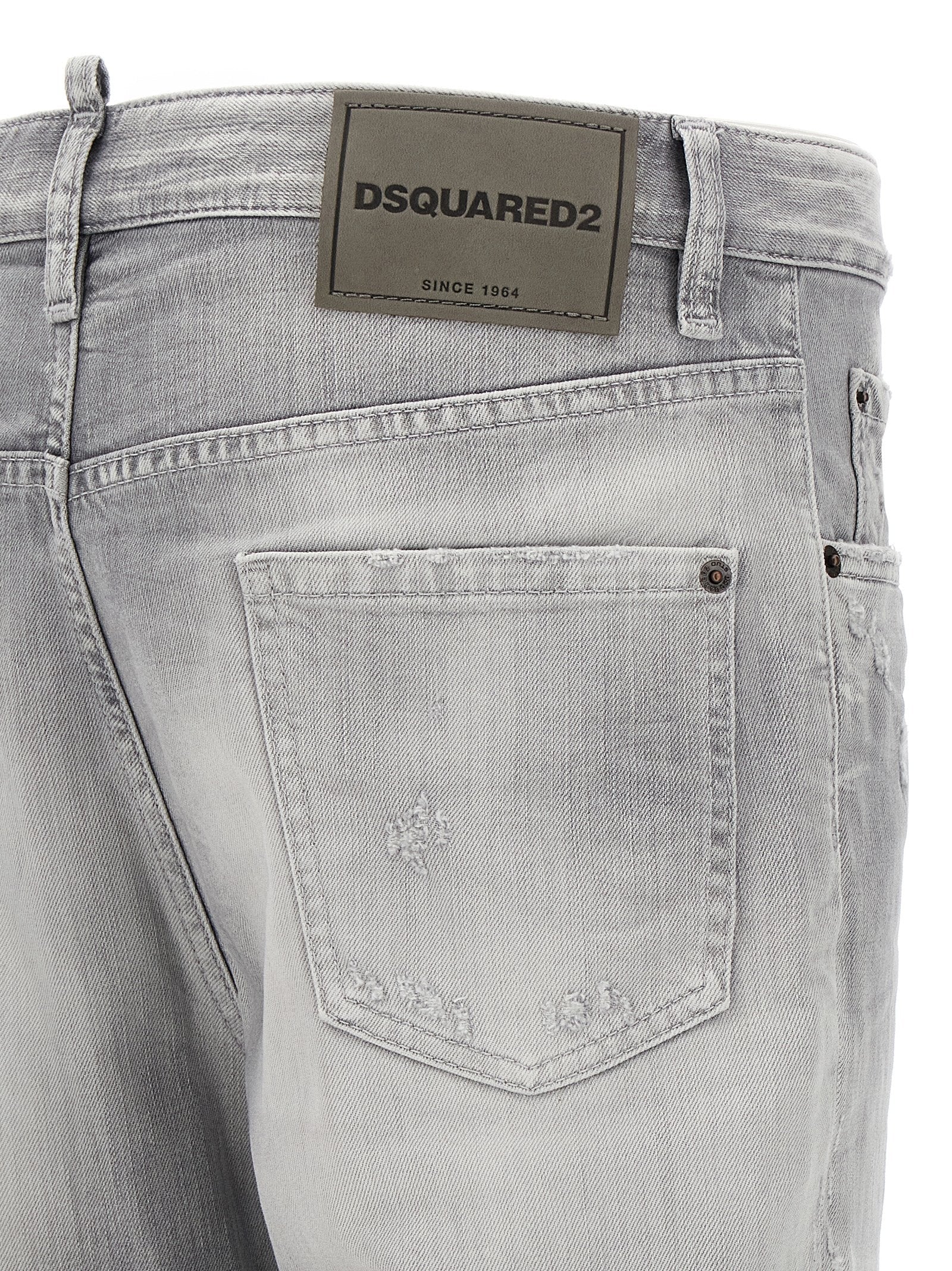 Jeans by Dsquared² for men in stretch denim cotton gray features a polished silhouette with a polished straight-leg, reaching a polished long and finished with a polished .