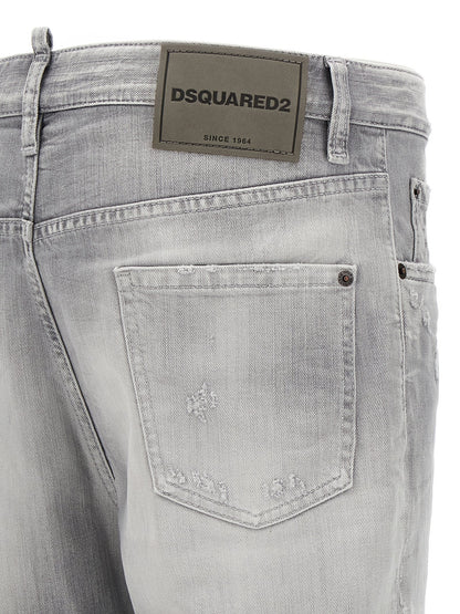 Jeans by Dsquared² for men in stretch denim cotton gray features a polished silhouette with a polished straight-leg, reaching a polished long and finished with a polished .