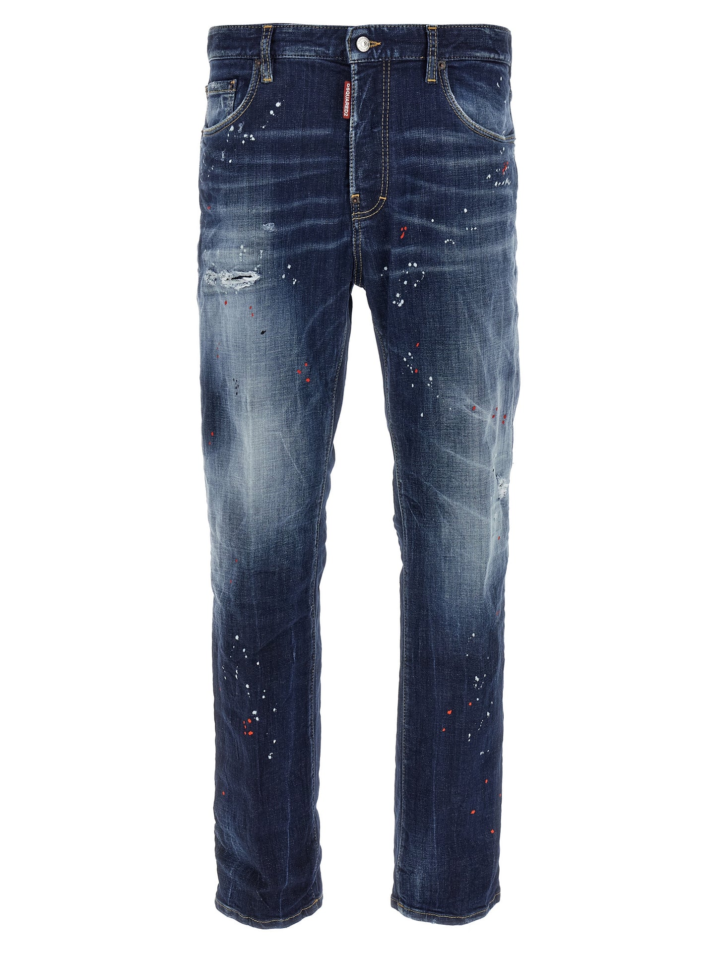 Jeans by Dsquared² for men in stretch denim cotton blue presents a tailored silhouette, showcasing a tailored relaxed-fit and long cut with a refined for a truly tailored aesthetic.