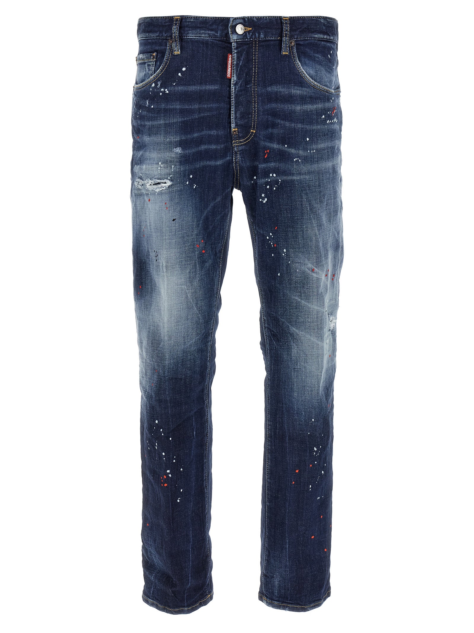 Jeans by Dsquared² for men in stretch denim cotton blue presents a tailored silhouette, showcasing a tailored relaxed-fit and long cut with a refined for a truly tailored aesthetic.