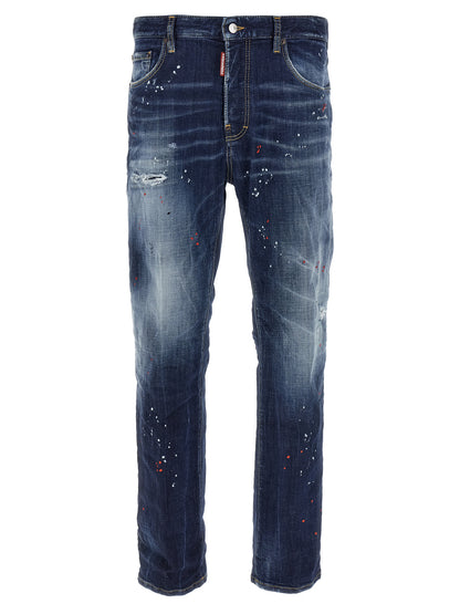Jeans by Dsquared² for men in stretch denim cotton blue presents a tailored silhouette, showcasing a tailored relaxed-fit and long cut with a refined for a truly tailored aesthetic.