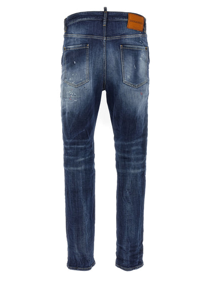 Jeans by Dsquared² for men in stretch denim cotton blue presents a refined pantology silhouette, artfully defined by a refined pantology relaxed-fit, long, and a sophisticated .