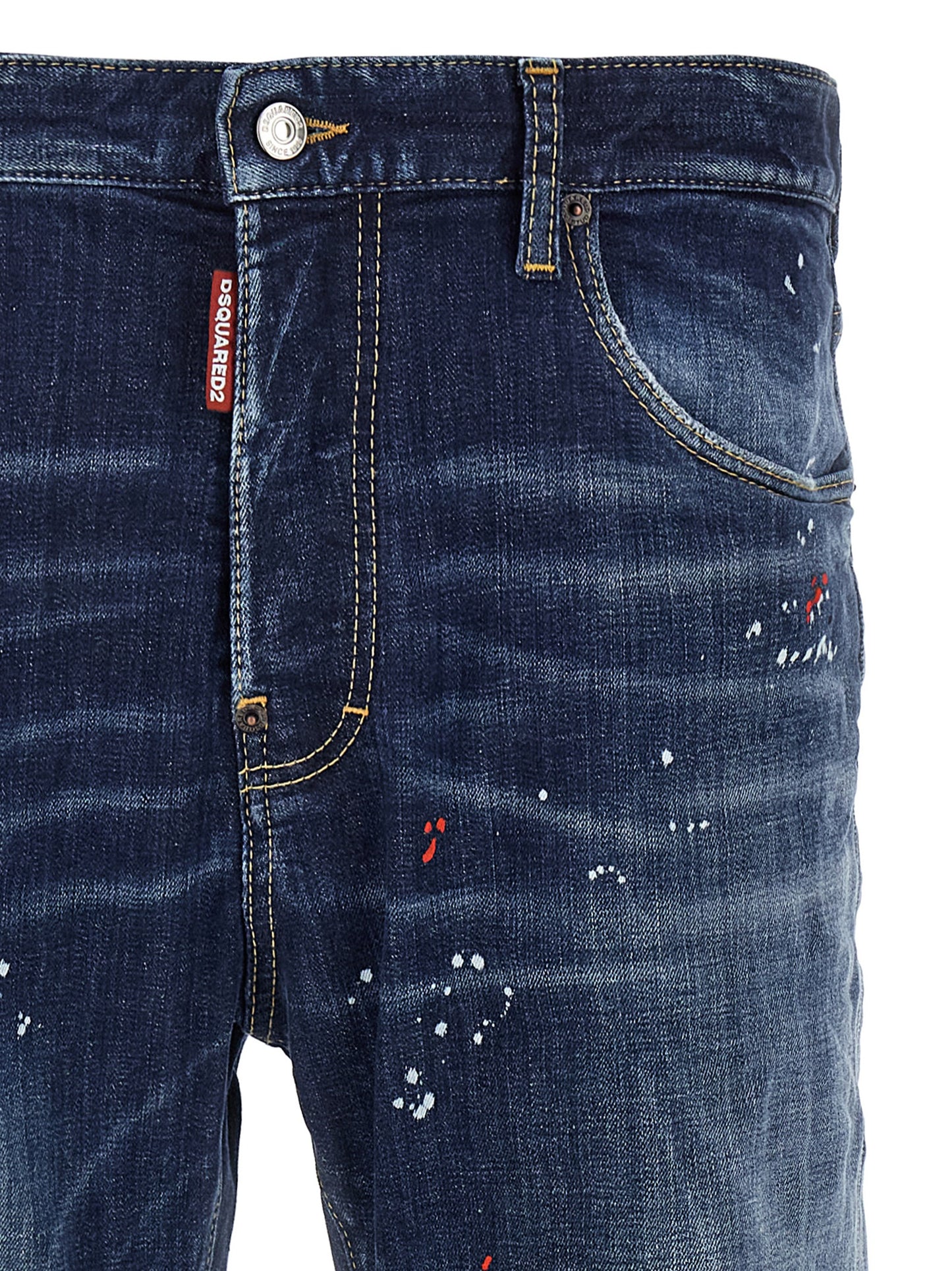 Jeans by Dsquared² for men in stretch denim cotton blue features a polished silhouette with a polished relaxed-fit, reaching a polished long and finished with a polished .