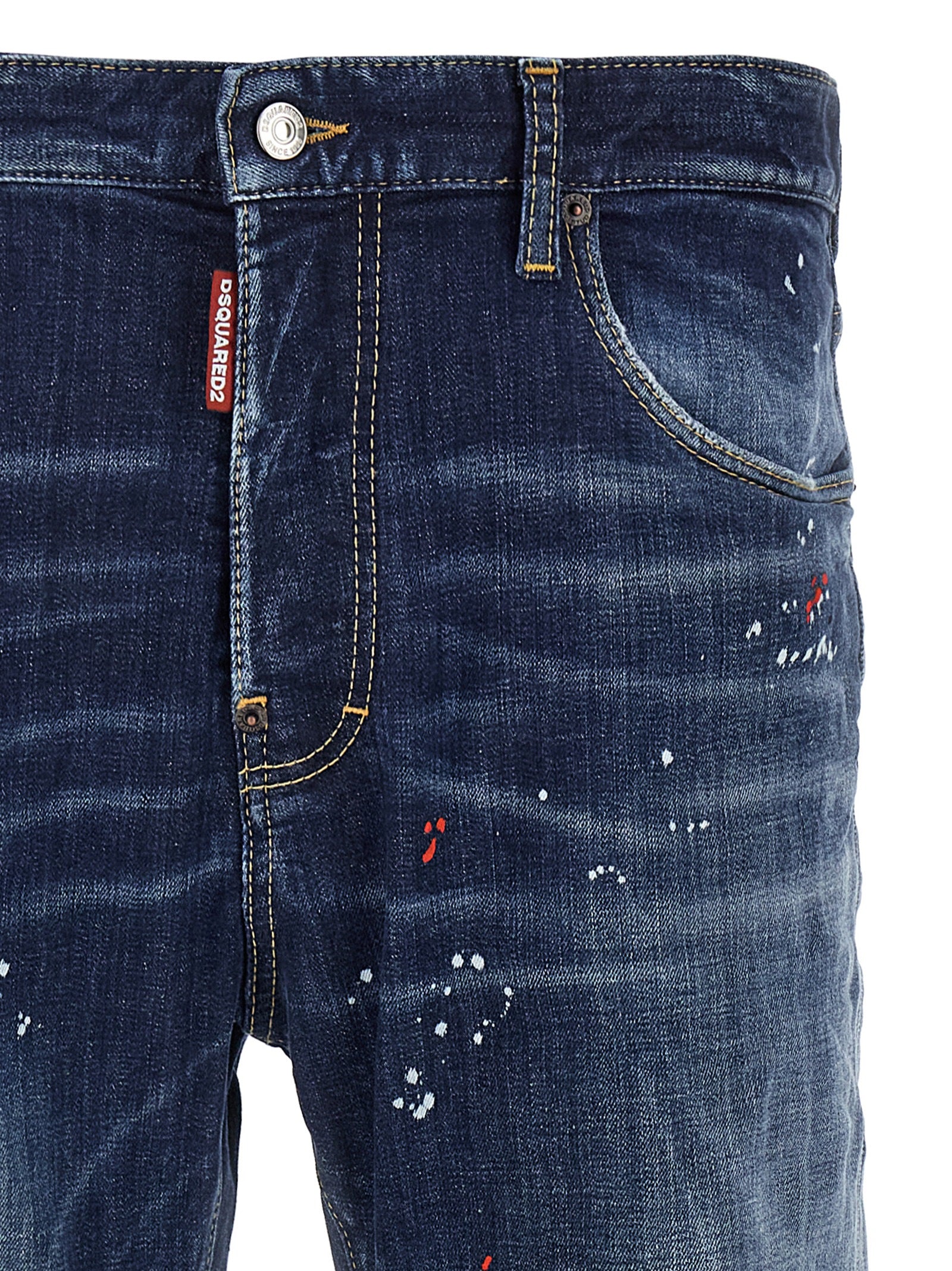 Jeans by Dsquared² for men in stretch denim cotton blue features a polished silhouette with a polished relaxed-fit, reaching a polished long and finished with a polished .