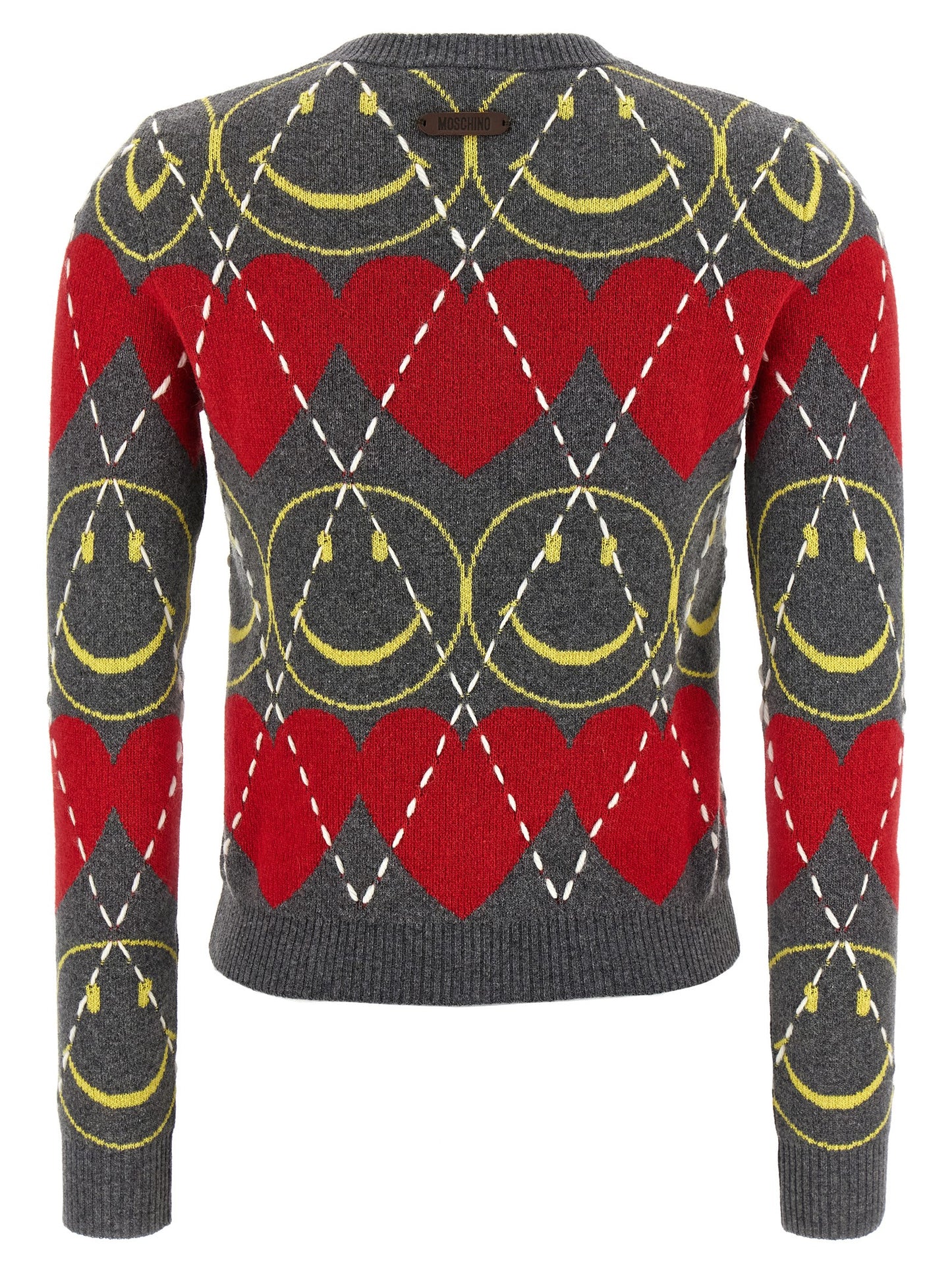 Cardigan by Moschino for women in cashmere viscose multicolor features a nuanced silhouette with a refined crew neckline and nuanced detailing for a sophisticated look.