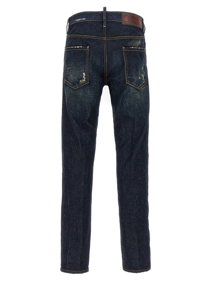 Jeans by Dsquared² for men in cotton denim blue features an sophisticated and slim with a precise long, creating a sophisticated and sophisticated silhouette.