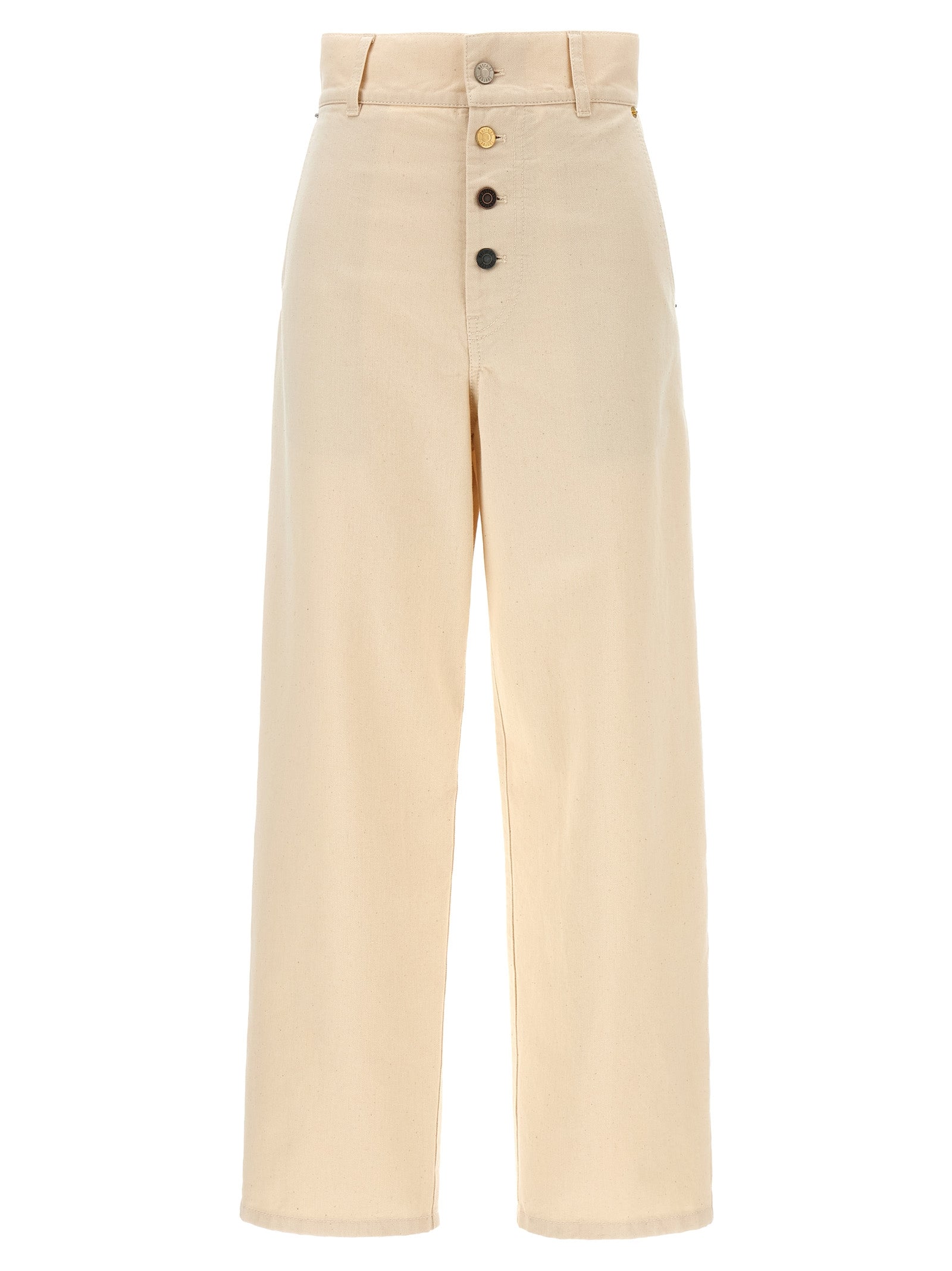 Chinos Pants by Moschino for women in leather & cotton beige features an perennial and long, expertly tailored with a perennial for a refined silhouette.