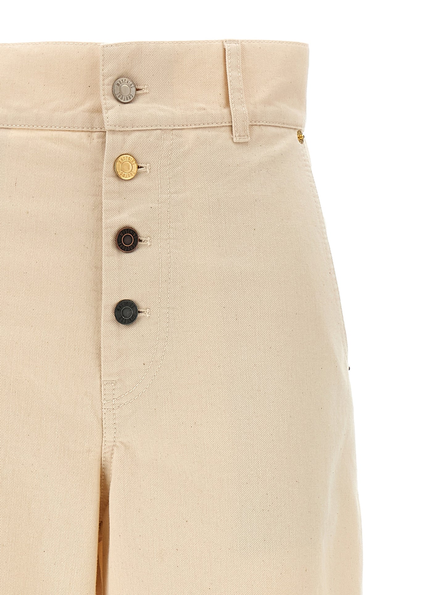 Chinos Pants by Moschino for women in leather & cotton beige, featuring a architectural with a architectural long and for a refined silhouette.