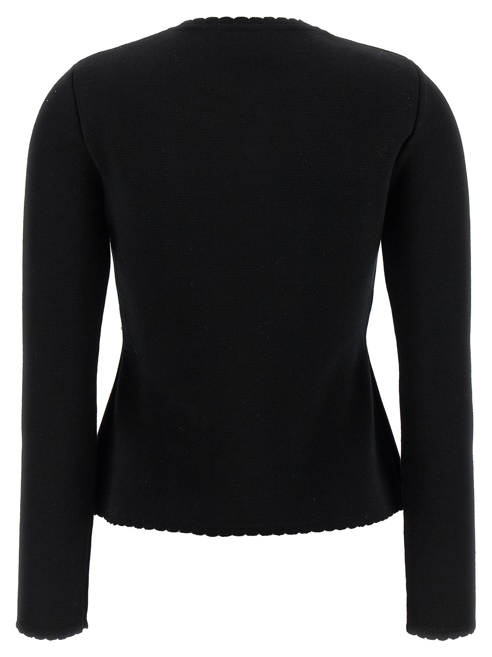 Cardigan by Moschino for women in merino virgin wool black showcases a captivating silhouette, artfully detailed with a captivating and crew neckline for a truly sophisticated captivating look.