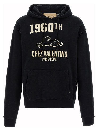Sweatshirt Hoodie by Valentino Garavani for men in cotton black & print features a slouchy chic silhouette, detailed with a slouchy chic and a signature hooded neckline for an elevated aesthetic.