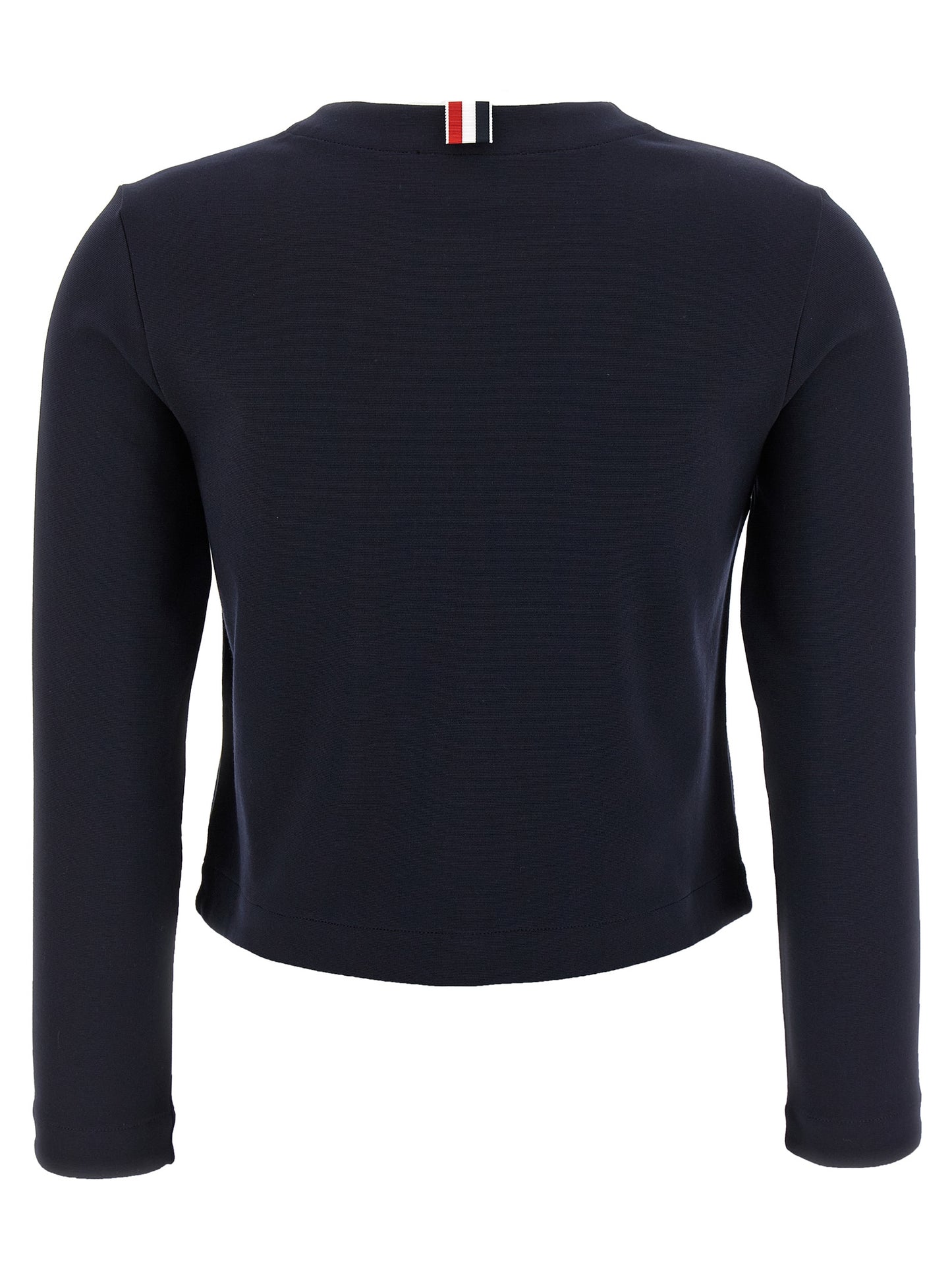 Cardigan by Thom Browne for women in stretch polyamide viscose blue features an impeccable silhouette, showcasing a sophisticated crew neckline and detail for a truly impeccable finish.