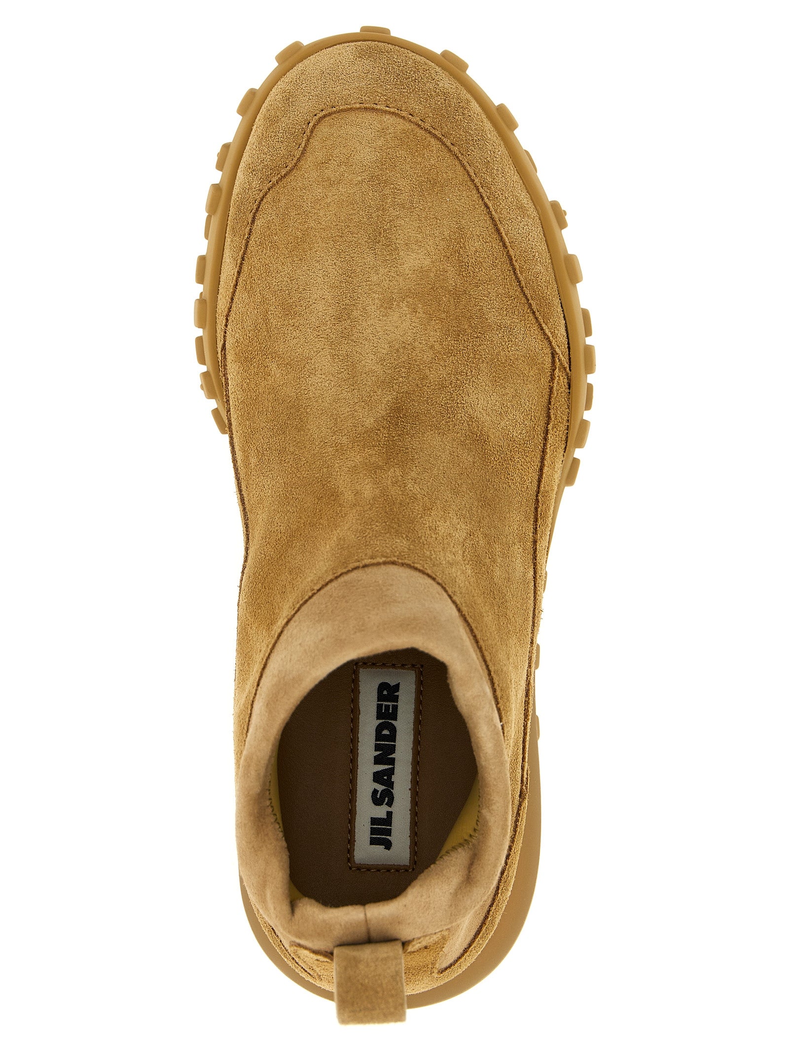Sneakers by Jil Sander for women in suede calfskin leather beige presents a on trend silhouette from the Women's Fashion Suede Calfskin Leather Sneakers collection, showcasing a on trend fashion style for an elevated aesthetic.