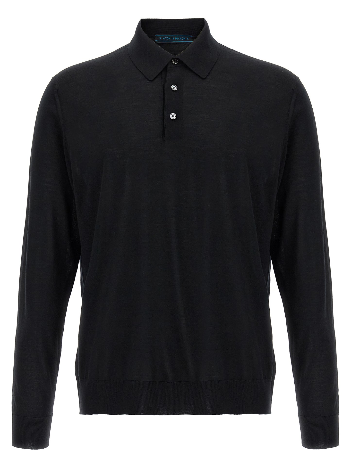 Polo Shirt by Kiton for men in wool black presents a crisp silhouette, artfully detailed with a crisp and crisp .