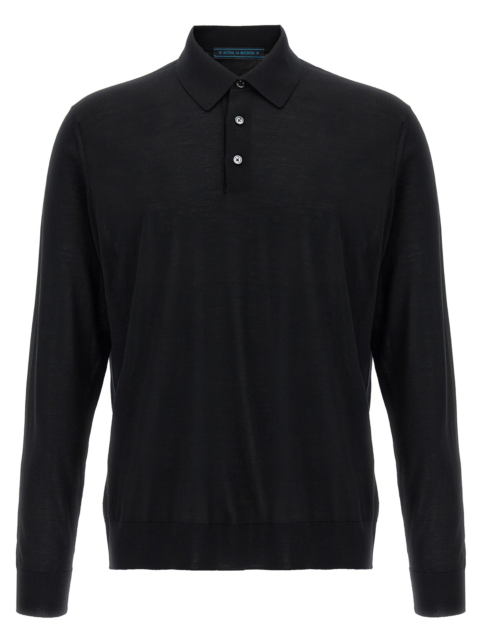 Polo Shirt by Kiton for men in wool black presents a crisp silhouette, artfully detailed with a crisp and crisp .