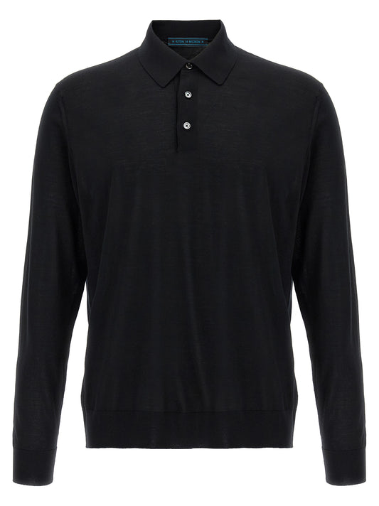 Polo Shirt by Kiton for men in wool black presents a crisp silhouette, artfully detailed with a crisp and crisp .