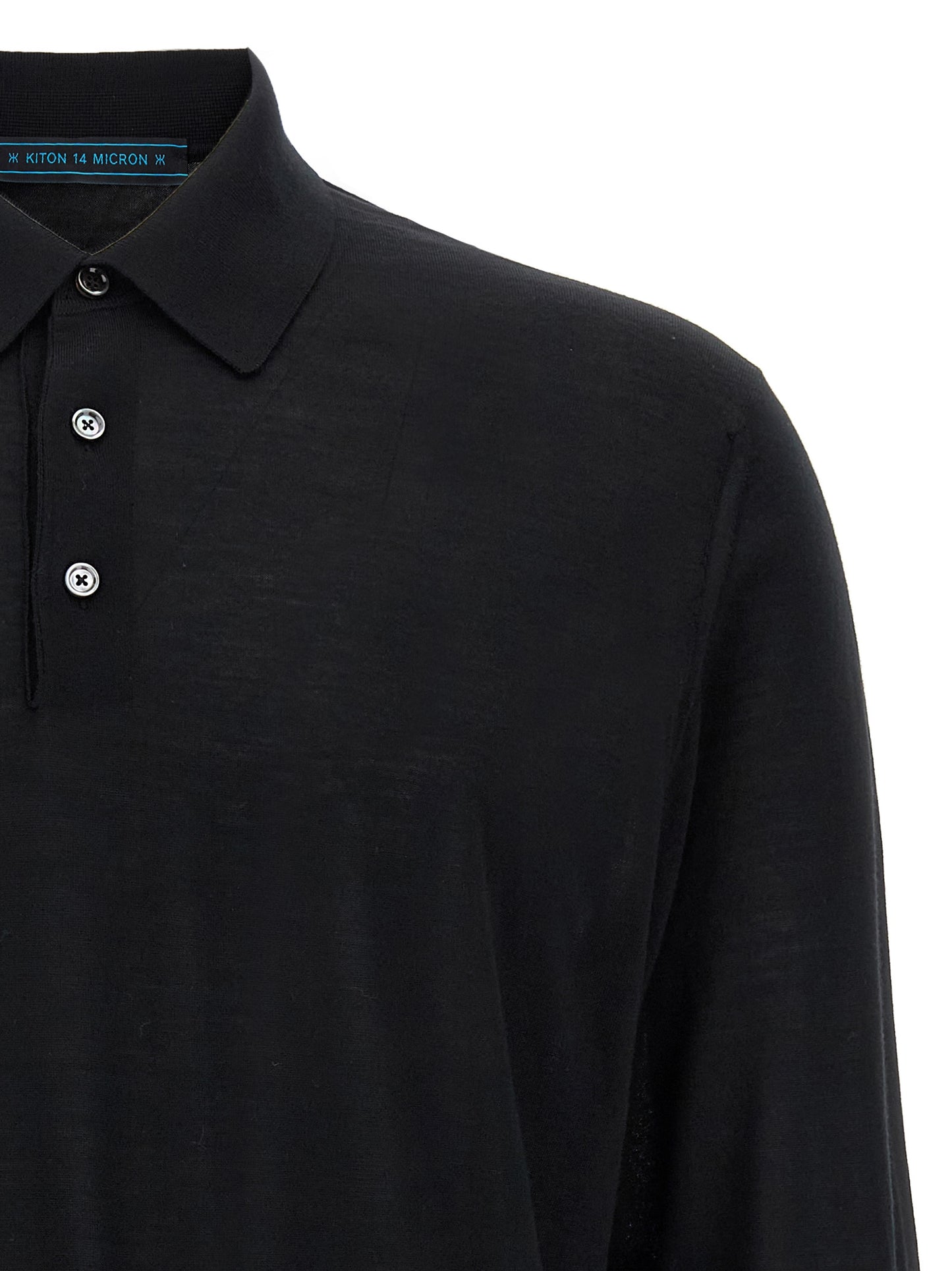 Polo Shirt by Kiton for men in wool black presents a sleek silhouette, featuring a refined and for a sleek finish.