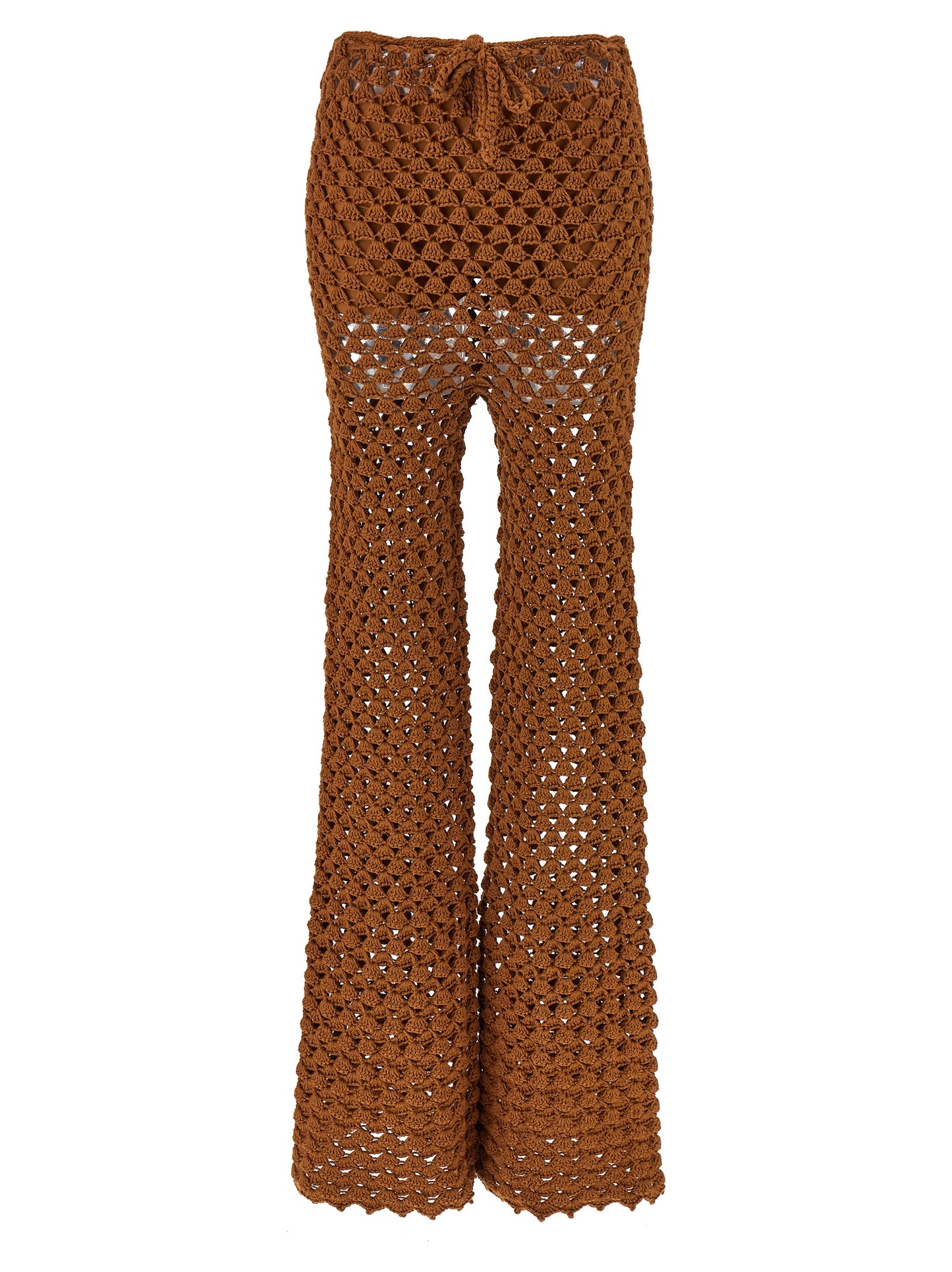 Trousers by Ermanno Scervino for women in cotton brown features a artisanal silhouette, showcasing a sophisticated flared & wide with a long and for a artisanal finish.