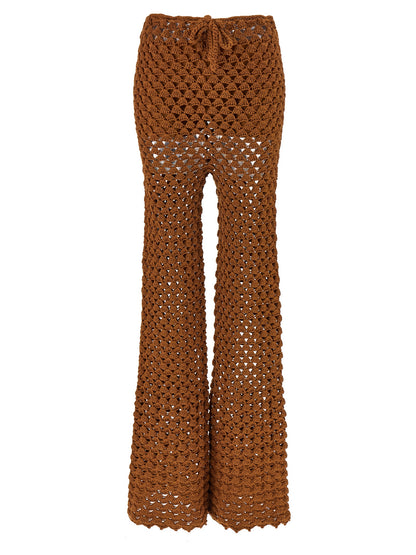 Trousers by Ermanno Scervino for women in cotton brown features a artisanal silhouette, showcasing a sophisticated flared & wide with a long and for a artisanal finish.