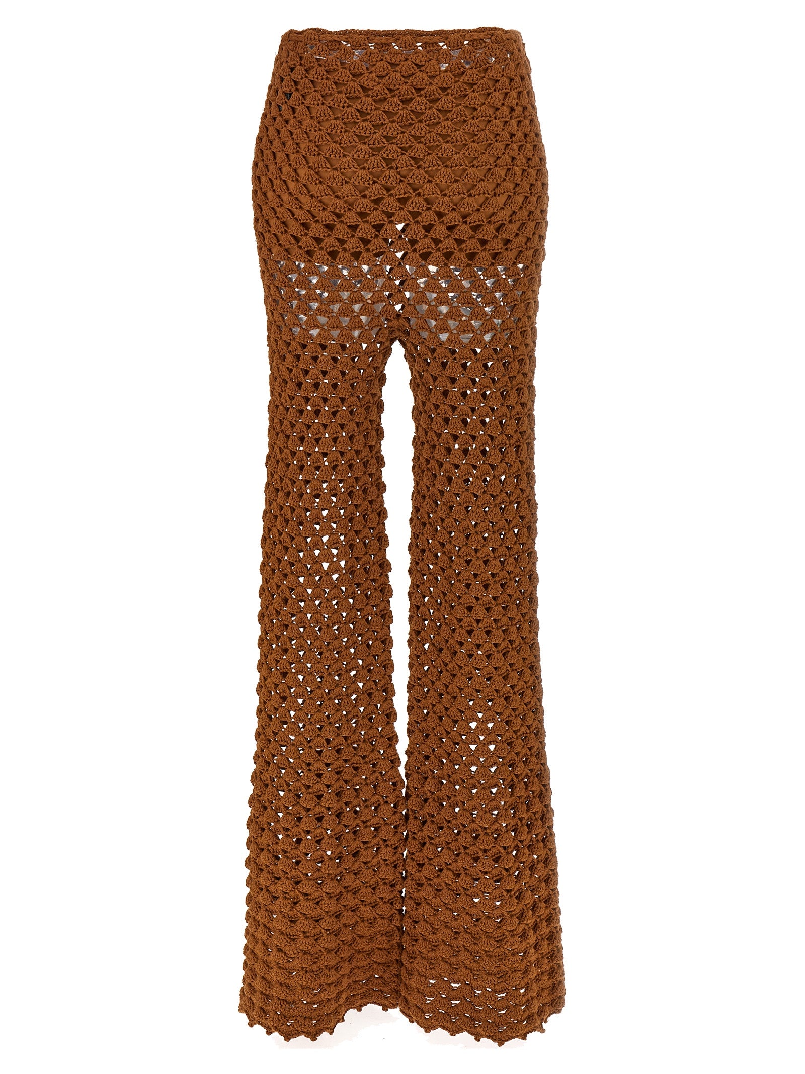 Trousers by Ermanno Scervino for women in cotton brown presents a smart silhouette, meticulously detailed with a smart flared & wide, a smart long, and a smart .