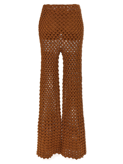 Trousers by Ermanno Scervino for women in cotton brown presents a smart silhouette, meticulously detailed with a smart flared & wide, a smart long, and a smart .