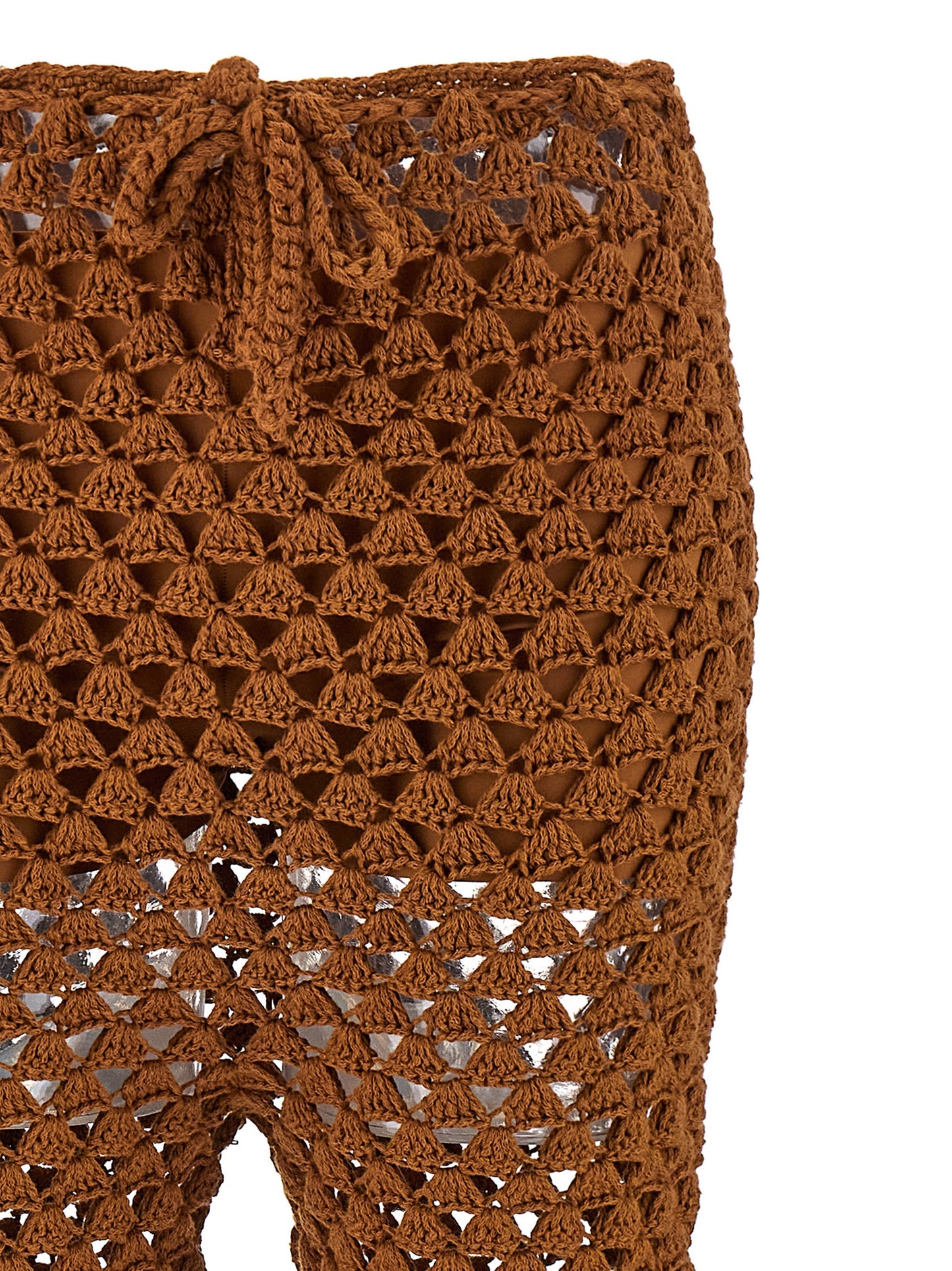 Trousers by Ermanno Scervino for women in cotton brown features a sculptural silhouette, showcasing a sculptural flared & wide and long with a sophisticated for a sculptural finish.