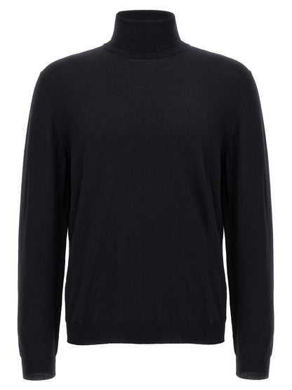 Cardigan by ZANONE for men in polyamide & virgin wool blue features a dramatic silhouette, showcasing a sophisticated turtle neckline and dramatic detail for a timeless, premium look.