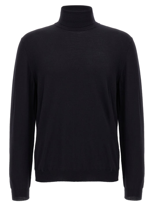 Cardigan by ZANONE for men in polyamide & virgin wool blue features a dramatic silhouette, showcasing a sophisticated turtle neckline and dramatic detail for a timeless, premium look.