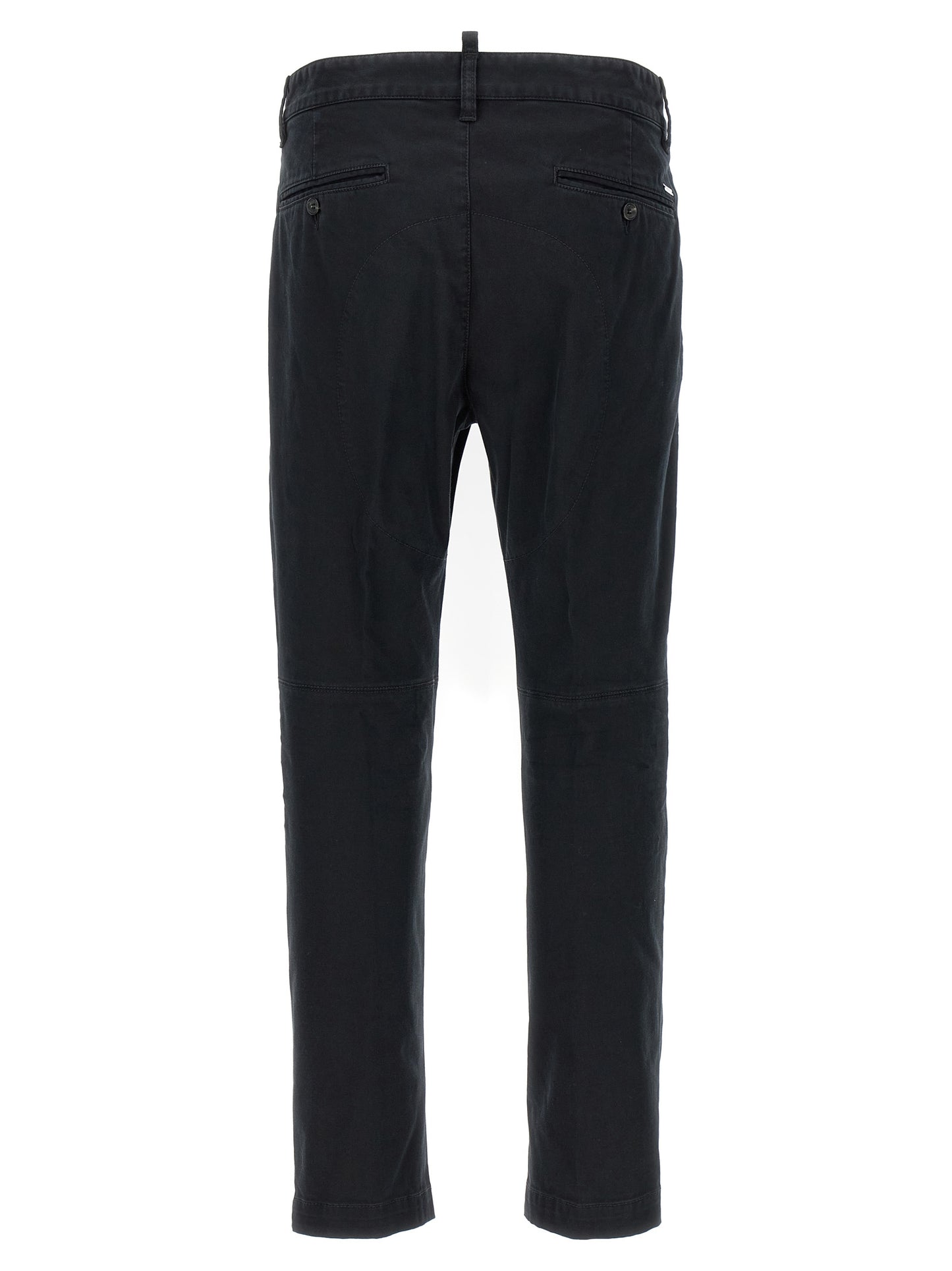 Chinos Pants by Dsquared² for men in stretch cotton black presents a sartorial luxe silhouette, showcasing a sophisticated with a long and for a premium, sartorial luxe finish.