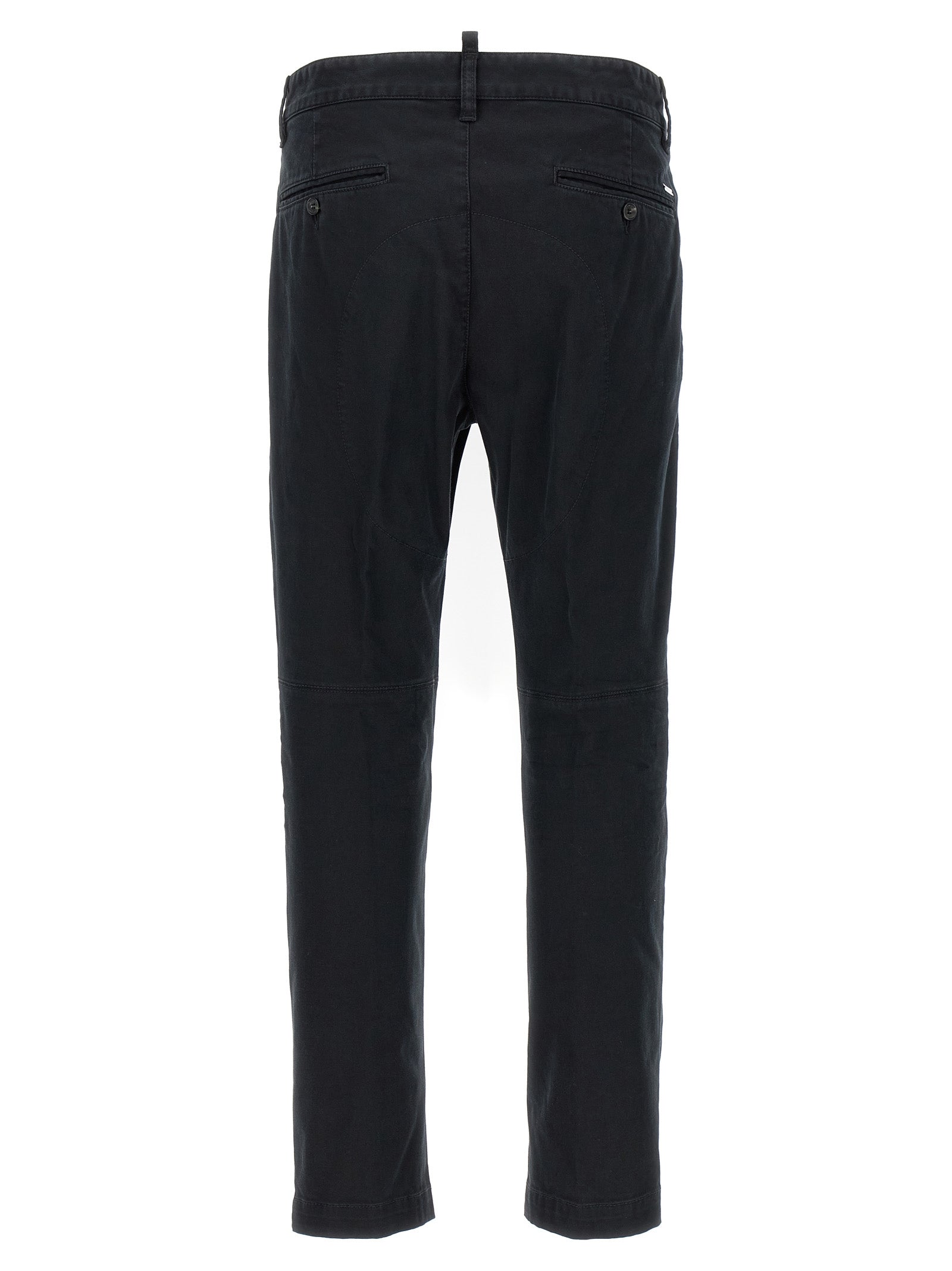 Chinos Pants by Dsquared² for men in stretch cotton black presents a sartorial luxe silhouette, showcasing a sophisticated with a long and for a premium, sartorial luxe finish.