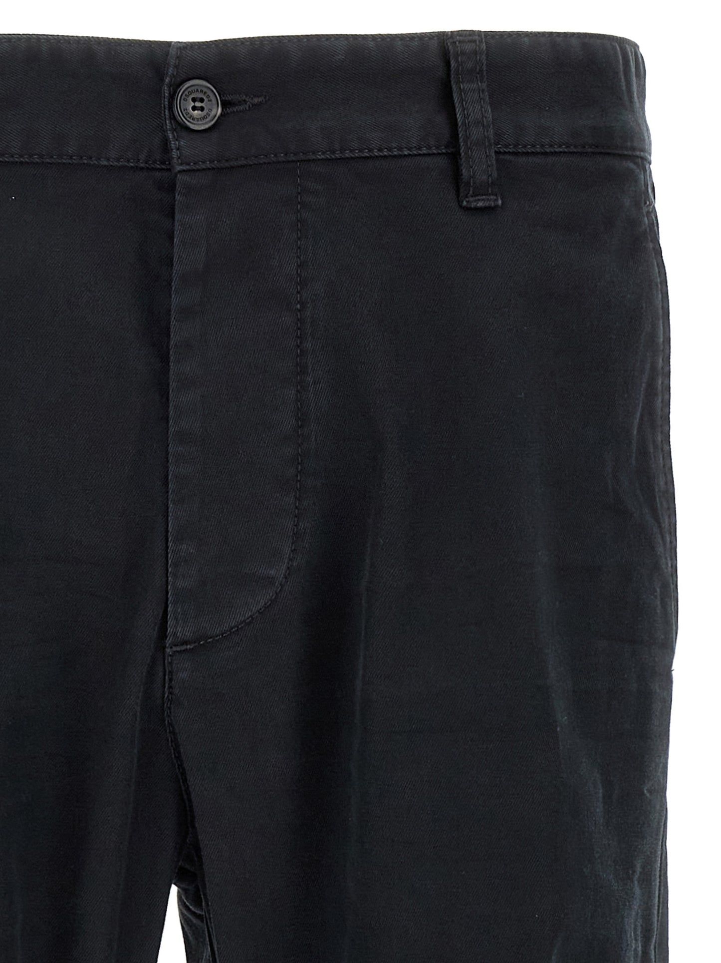 Chinos Pants by Dsquared² for men in stretch cotton black features an utilitarian-chic silhouette, showcasing a utilitarian-chic with a long cut and for a refined look.